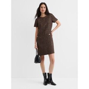 NWT Loft Shimmer Tweed Mini Pocket Dress Brown Roasted Walnut